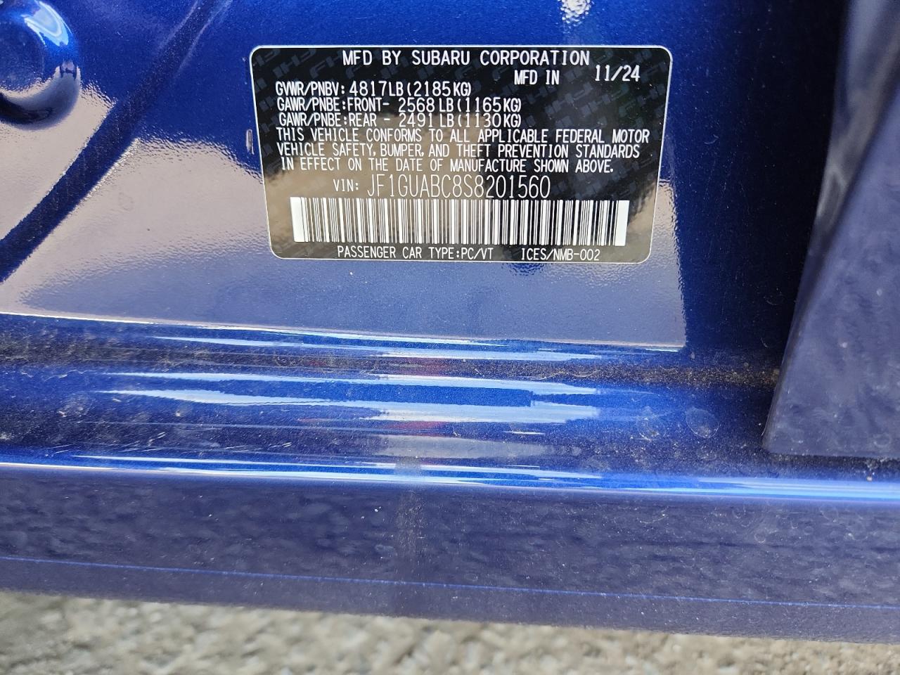 2025 Subaru Impreza VIN: JF1GUABC8S8201560 Lot: 85583775