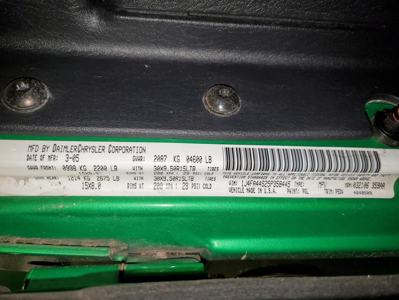 2005 Jeep Wrangler / Tj Unlimited VIN: 1J4FA44S25P358445 Lot: 82522315