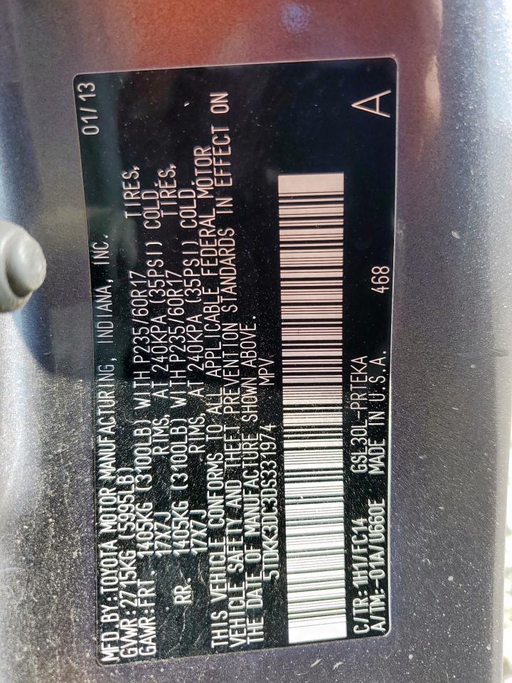 2013 Toyota Sienna Le VIN: 5TDKK3DC3DS331974 Lot: 82436305