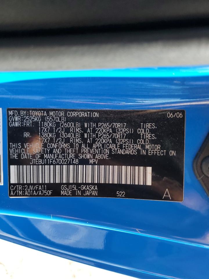 2007 Toyota Fj Cruiser VIN: JTEBU11F670027148 Lot: 82381665