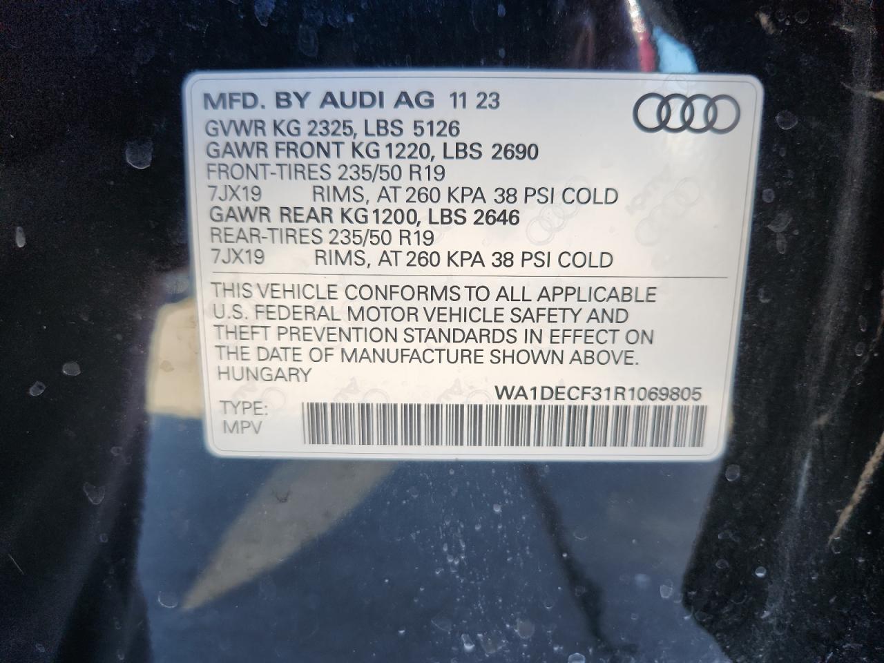 2024 Audi Q3 Premium S Line 45 VIN: WA1DECF31R1069805 Lot: 87441445