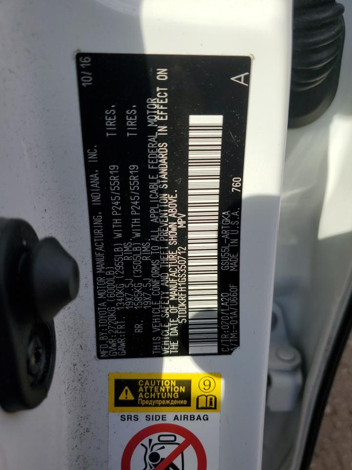 2016 Toyota Highlander Limited VIN: 5TDDKRFH1GS350712 Lot: 81957205