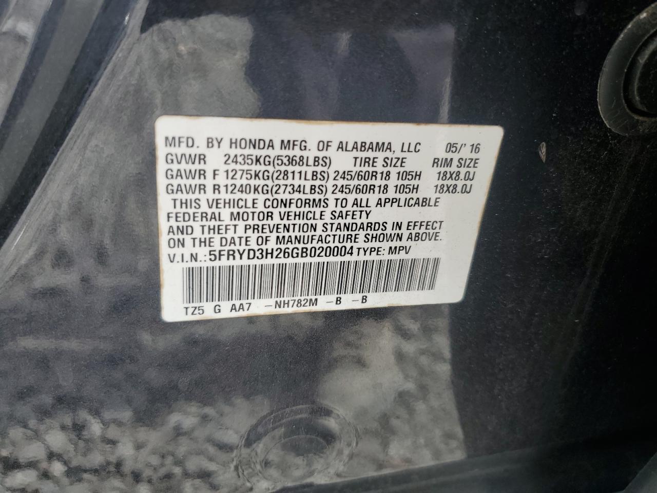 2016 Acura Mdx VIN: 5FRYD3H26GB020004 Lot: 82201155