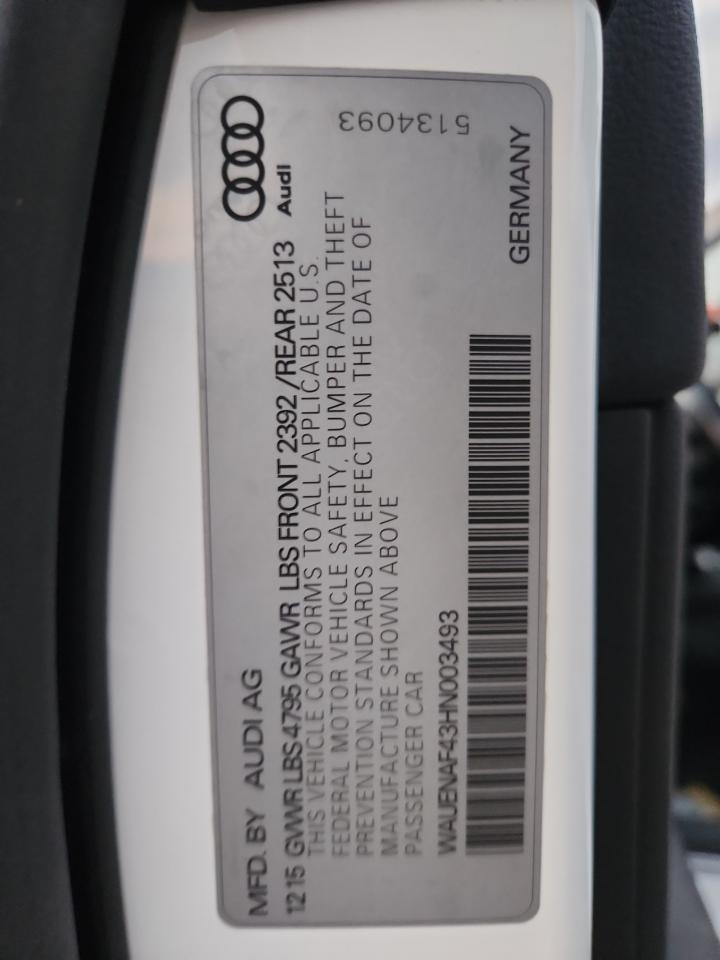 2017 Audi A4 Premium Plus VIN: WAUENAF43HN003493 Lot: 89635015