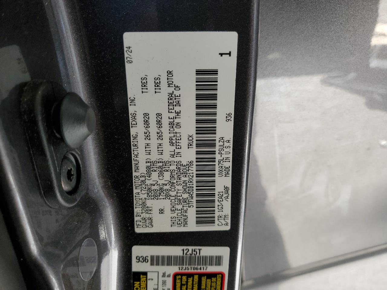 2024 Toyota Tundra Crewmax Limited VIN: 5TFWA5DB1RX217786 Lot: 85495085