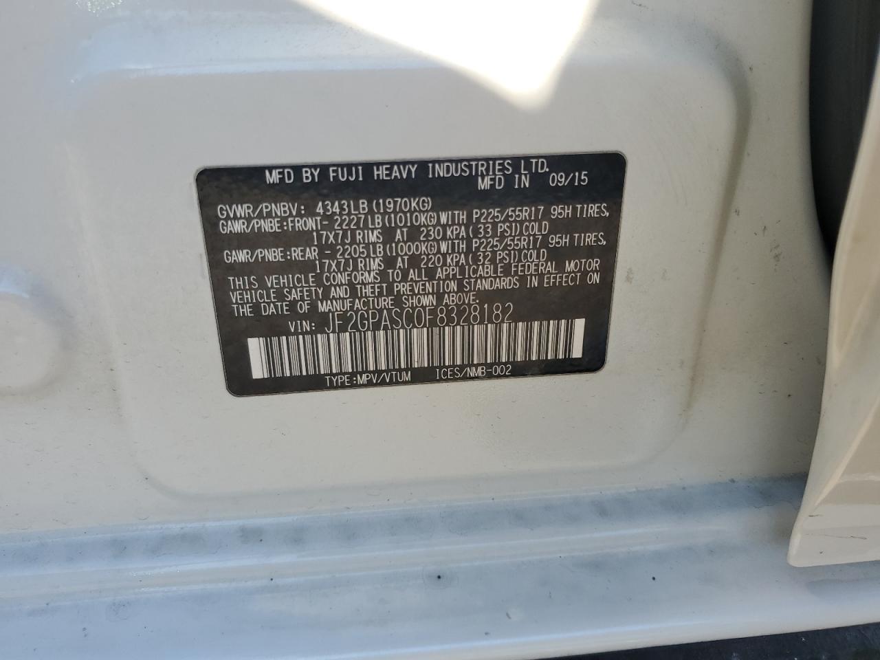 2015 Subaru Xv Crosstrek Sport Limited VIN: JF2GPASC0F8328182 Lot: 85934735