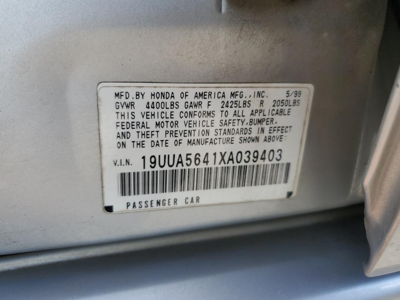 1999 Acura 3.2Tl VIN: 19UUA5641XA039403 Lot: 82243765
