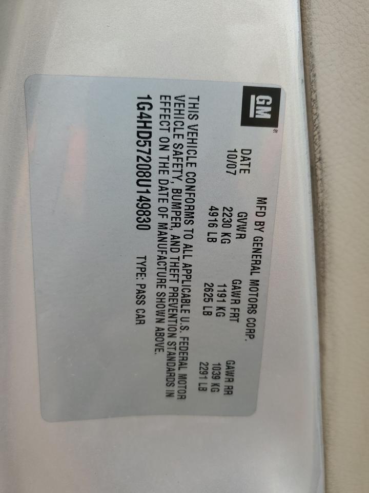 2008 Buick Lucerne Cxl VIN: 1G4HD57208U149830 Lot: 84906835