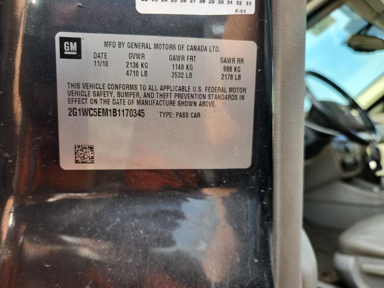 2011 Chevrolet Impala Ltz VIN: 2G1WC5EM1B1170345 Lot: 84919955