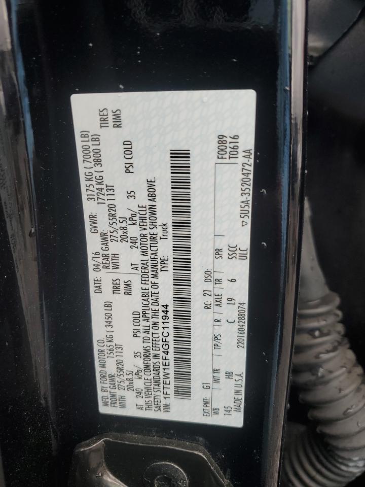 2016 Ford F150 Supercrew VIN: 1FTEW1EF4GFC11944 Lot: 90375995