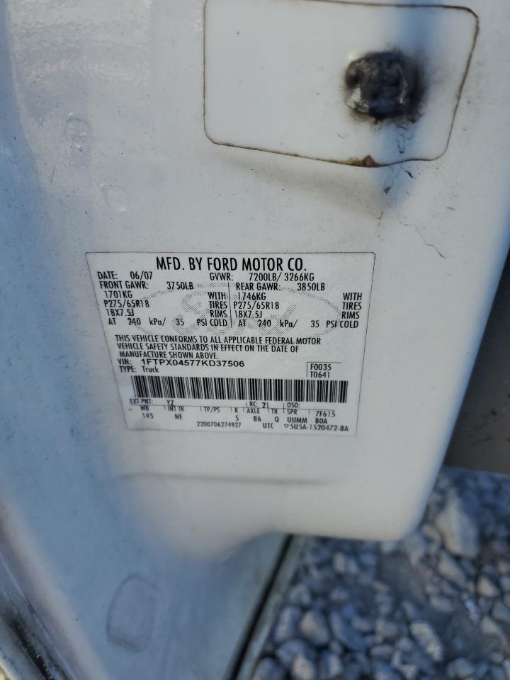 2007 Ford F150 VIN: 1FTPX04577KD37506 Lot: 86675885
