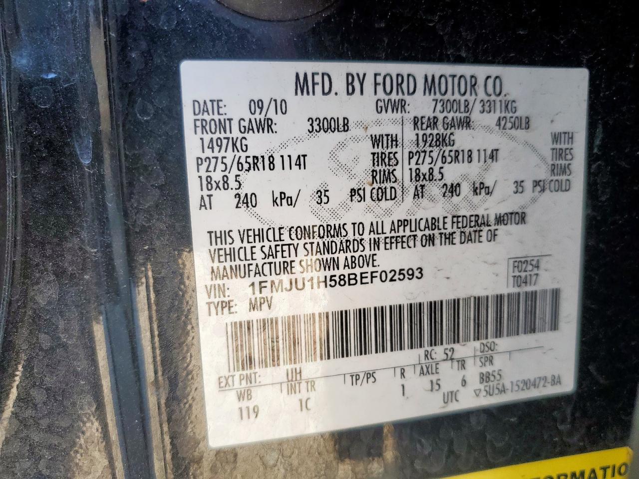 2011 Ford Expedition Xlt VIN: 1FMJU1H58BEF02593 Lot: 82413535