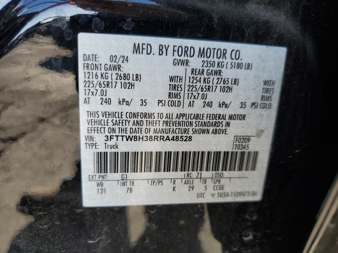 2024 Ford Maverick Xlt VIN: 3FTTW8H38RRA48528 Lot: 82321415