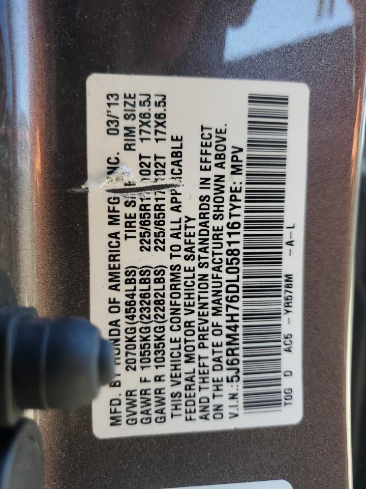 2013 Honda Cr-V Exl VIN: 5J6RM4H76DL058116 Lot: 86471235