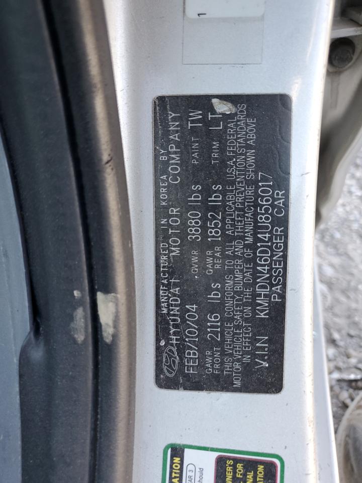 2004 Hyundai Elantra Gls VIN: KMHDN46D14U856017 Lot: 85161795