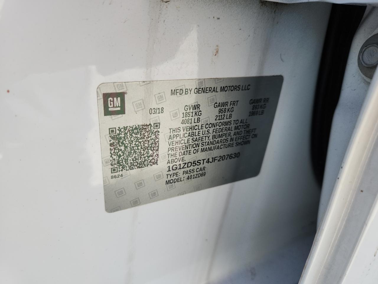 2018 Chevrolet Malibu Lt VIN: 1G1ZD5ST4JF207630 Lot: 84711315