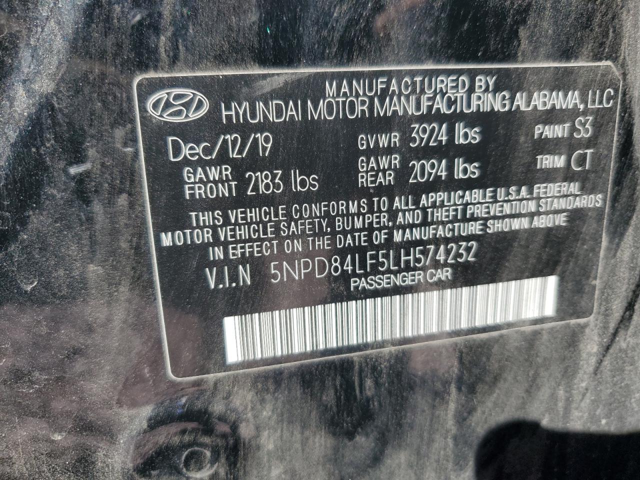 2020 Hyundai Elantra Sel VIN: 5NPD84LF5LH574232 Lot: 85878515