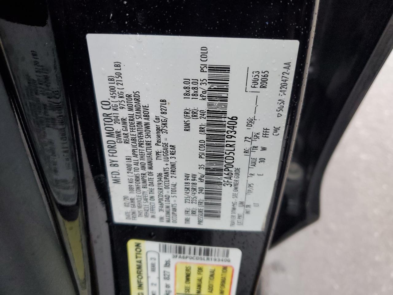 2024 Ford Other VIN: 3FA6P0CD5LR193406 Lot: 82710185