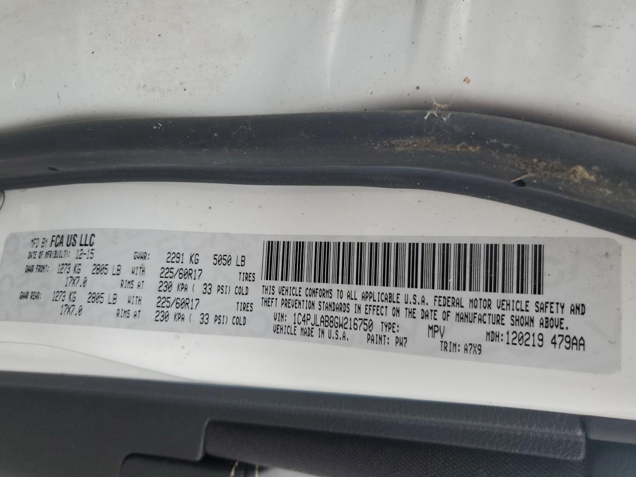 2016 Jeep Cherokee Sport VIN: 1C4PJLAB8GW216750 Lot: 85353105