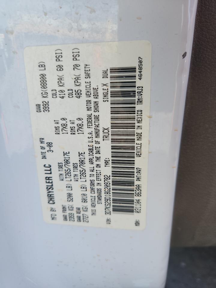 2008 Dodge Ram 2500 VIN: 3D7KS29D18G209782 Lot: 82322255