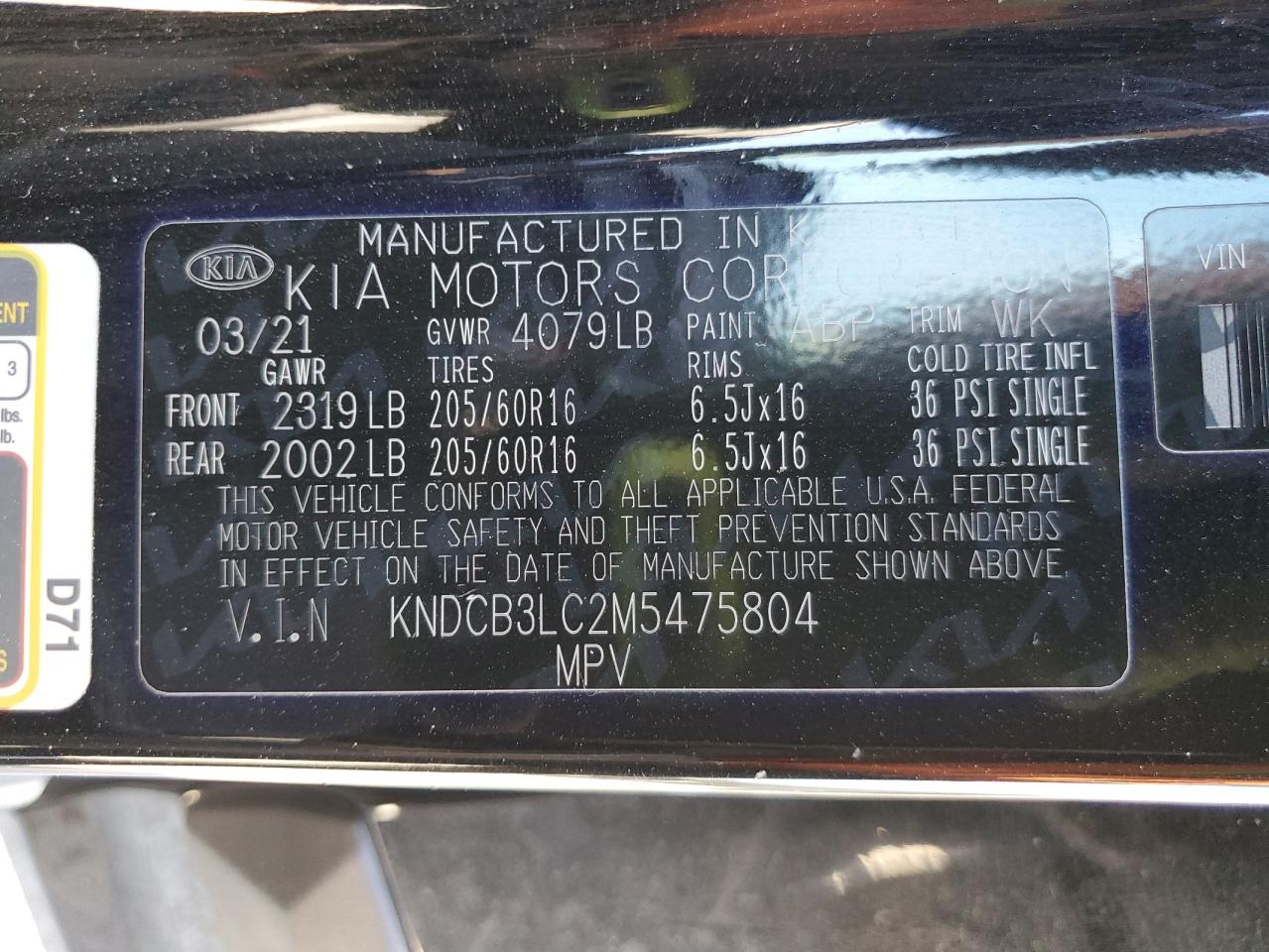 2021 Kia Niro Lx VIN: KNDCB3LC2M5475804 Lot: 85941795