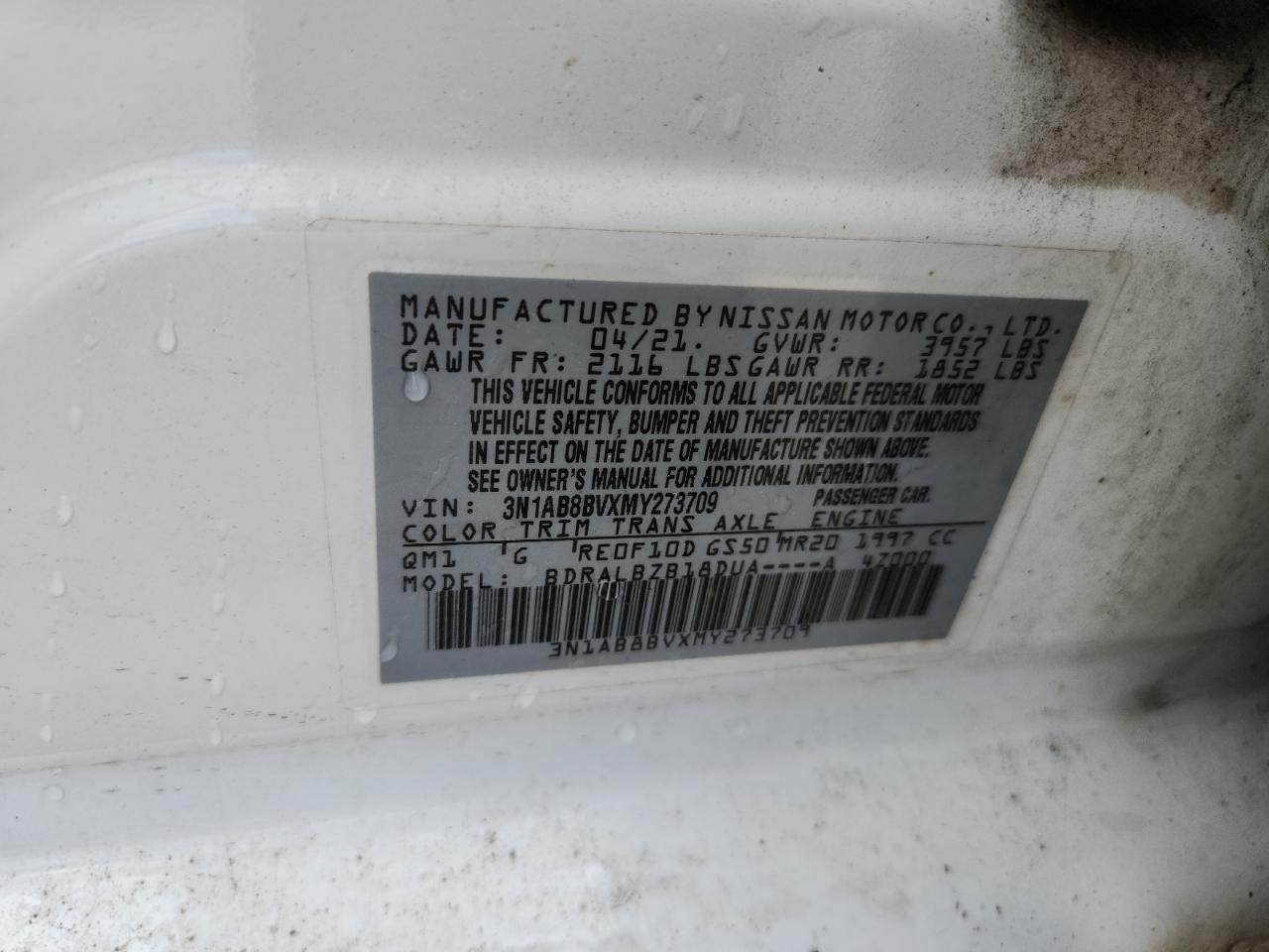 2021 Nissan Sentra S VIN: 3N1AB8BVXMY273709 Lot: 84963955