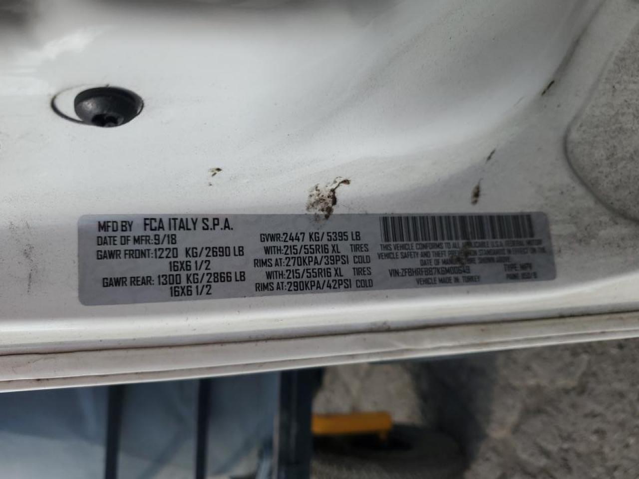 2019 Ram Promaster City Delivery Van VIN: ZFBHRFBB7K6M00649 Lot: 87012325