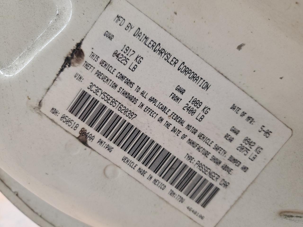 2005 Chrysler Pt Cruiser Touring VIN: 3C3EY45X35T611442 Lot: 85267375