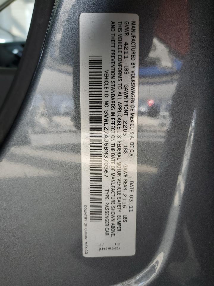 2011 Volkswagen Jetta Sel VIN: 3VWLZ7AJ6BM370367 Lot: 82370705