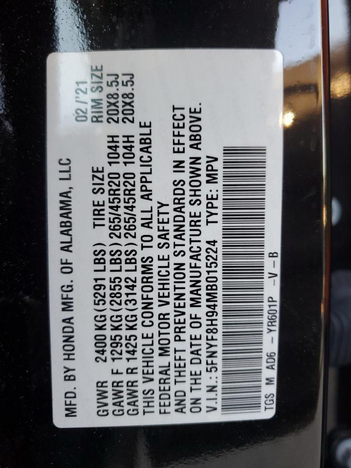 2021 Honda Passport Touring VIN: 5FNYF8H94MB015224 Lot: 87258535
