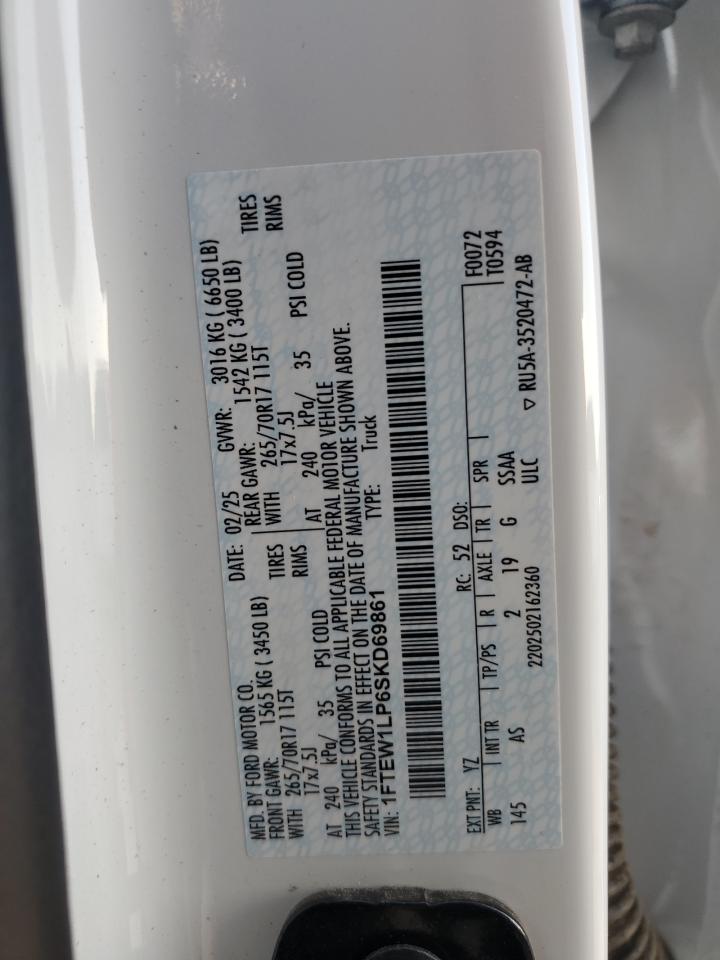 2025 Ford F150 Xl VIN: 1FTEW1LP6SKD69861 Lot: 89840475