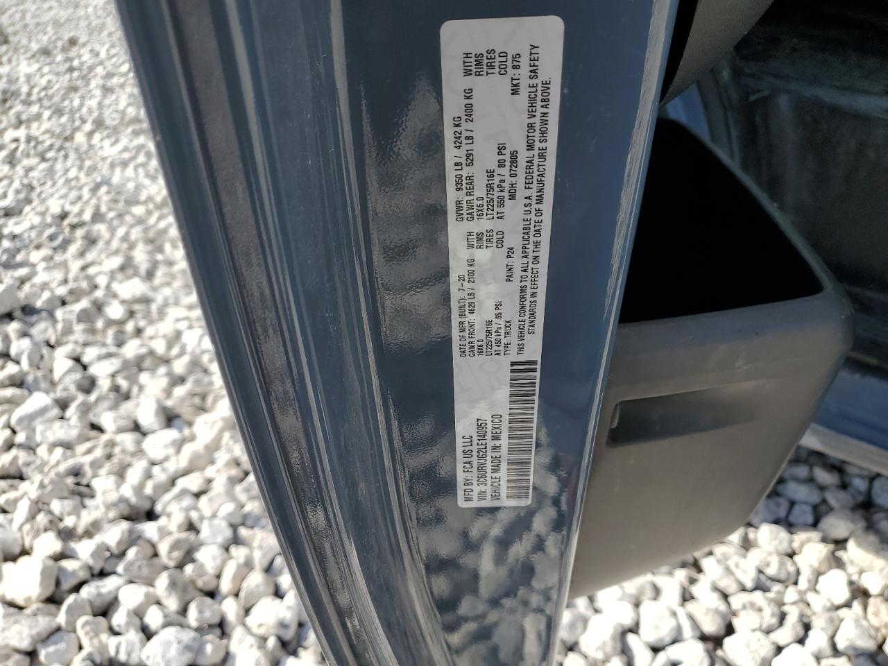 2020 Ram Promaster 3500 3500 High VIN: 3C6URVJG2LE140957 Lot: 84652165