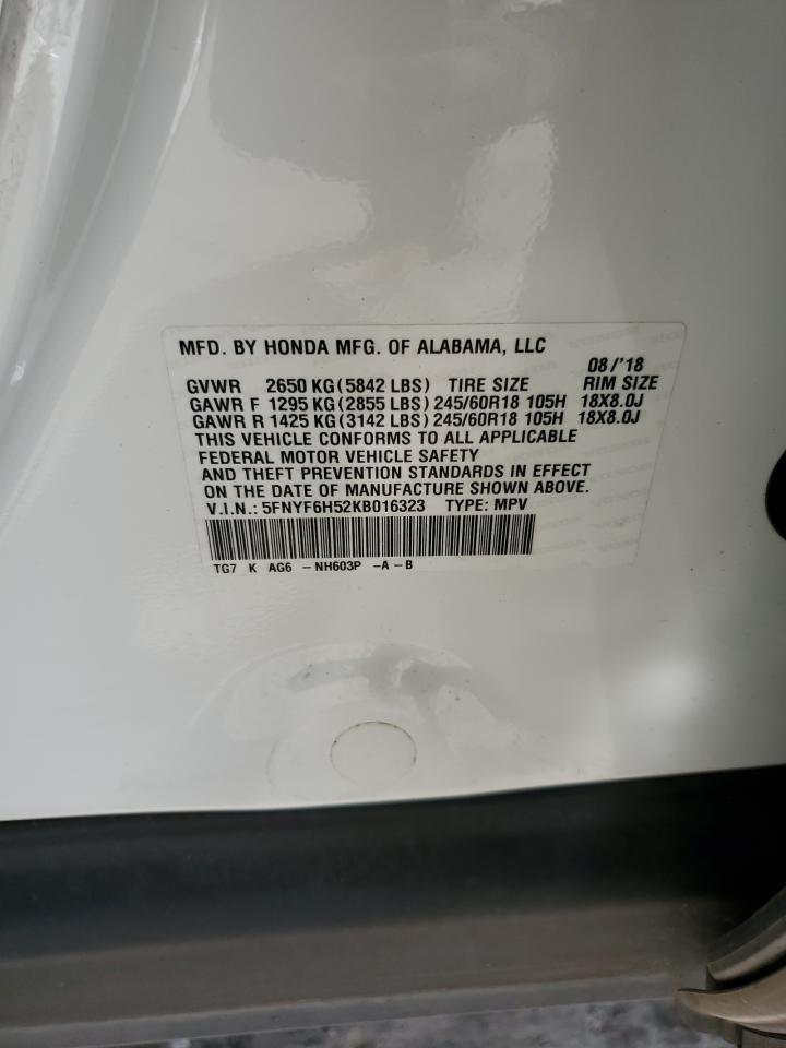 2019 Honda Pilot Exl VIN: 5FNYF6H52KB016323 Lot: 85011065