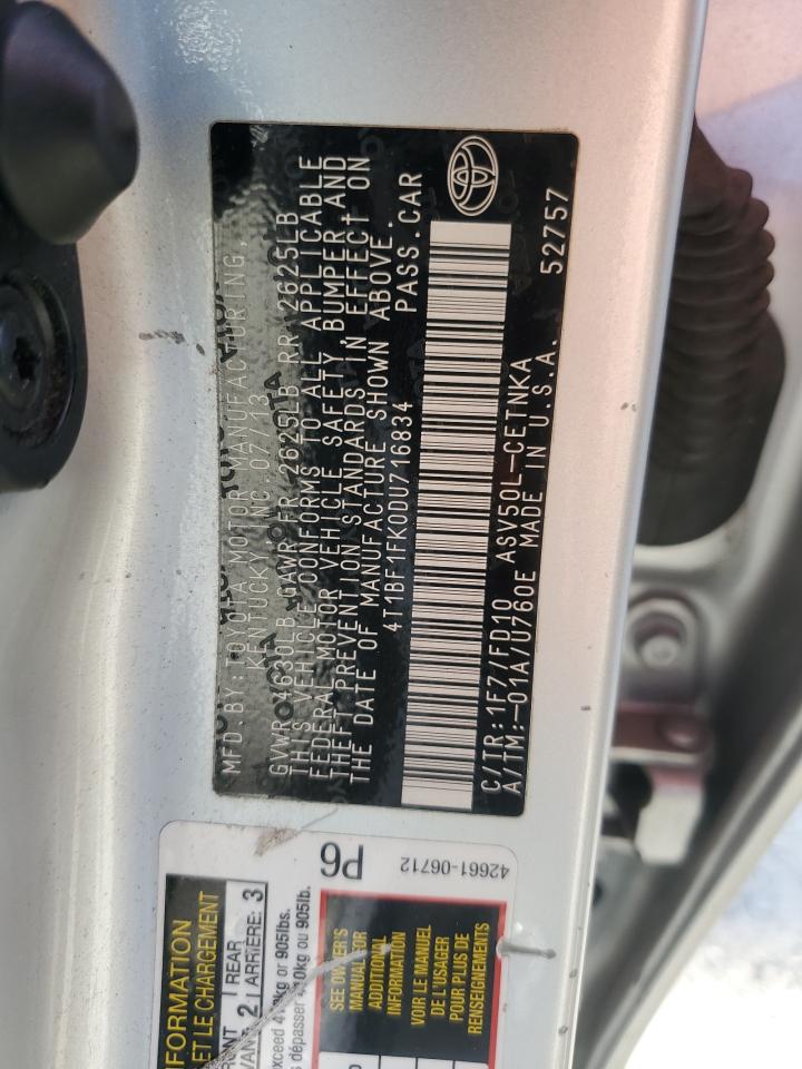 2013 Toyota Camry L VIN: 4T1BF1FK0DU716834 Lot: 84061425