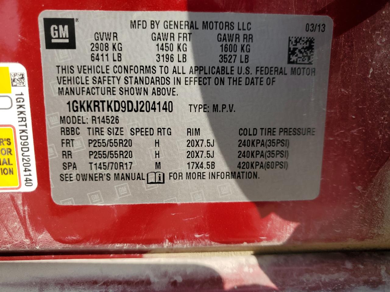 2013 GMC Acadia Denali VIN: 1GKKRTKD9DJ204140 Lot: 86552365