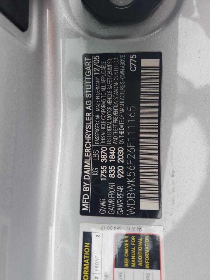 2006 Mercedes-Benz Slk 350 VIN: WDBWK56F26F111165 Lot: 90059125