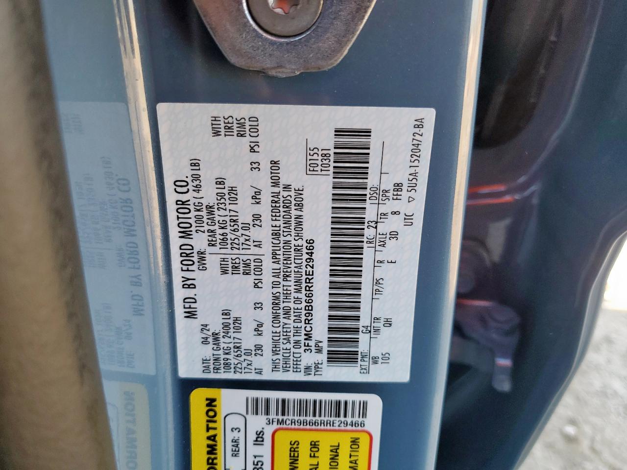 2024 Ford Bronco Sport Big Bend VIN: 3FMCR9B66RRE29466 Lot: 86100715