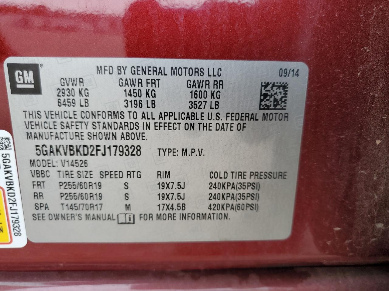 2015 Buick Enclave VIN: 5GAKVBKD2FJ179328 Lot: 85643535