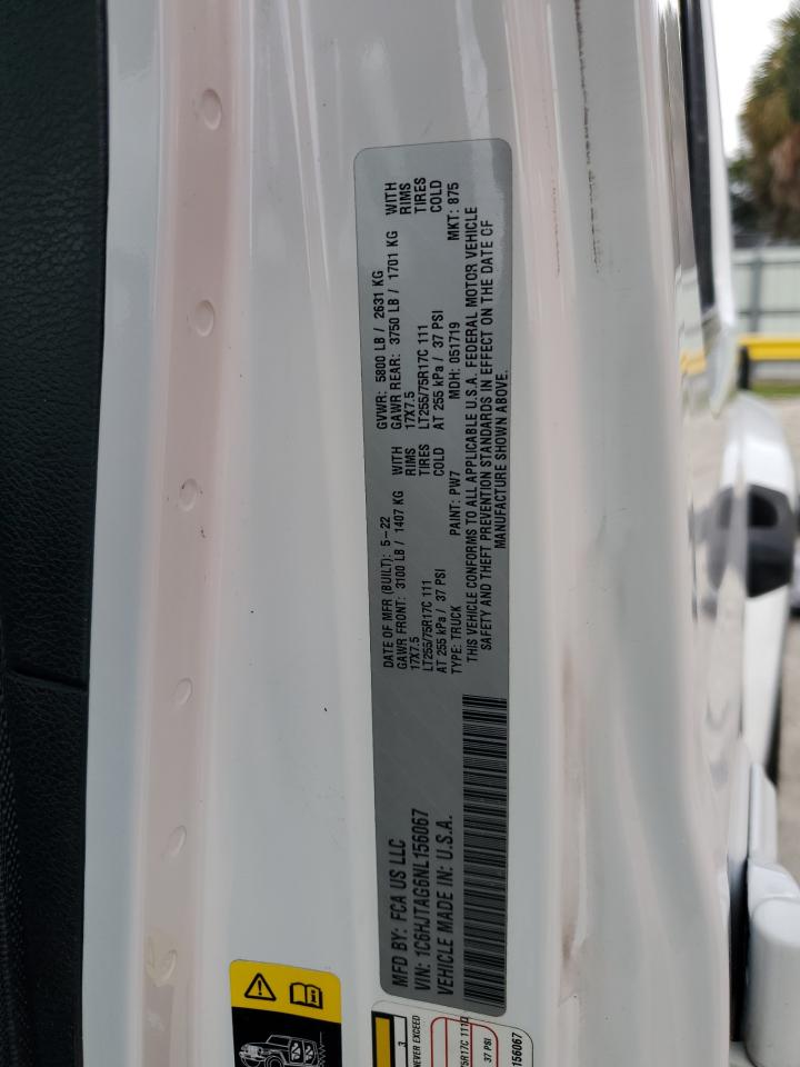 2022 Jeep Gladiator Sport VIN: 1C6HJTAG6NL156067 Lot: 85904485