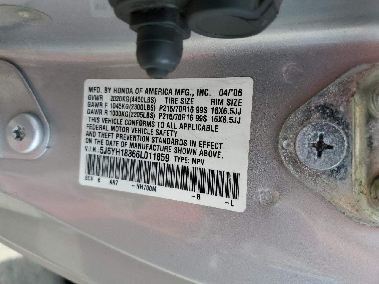 2006 Honda Element Lx VIN: 5J6YH18366L011859 Lot: 82579555