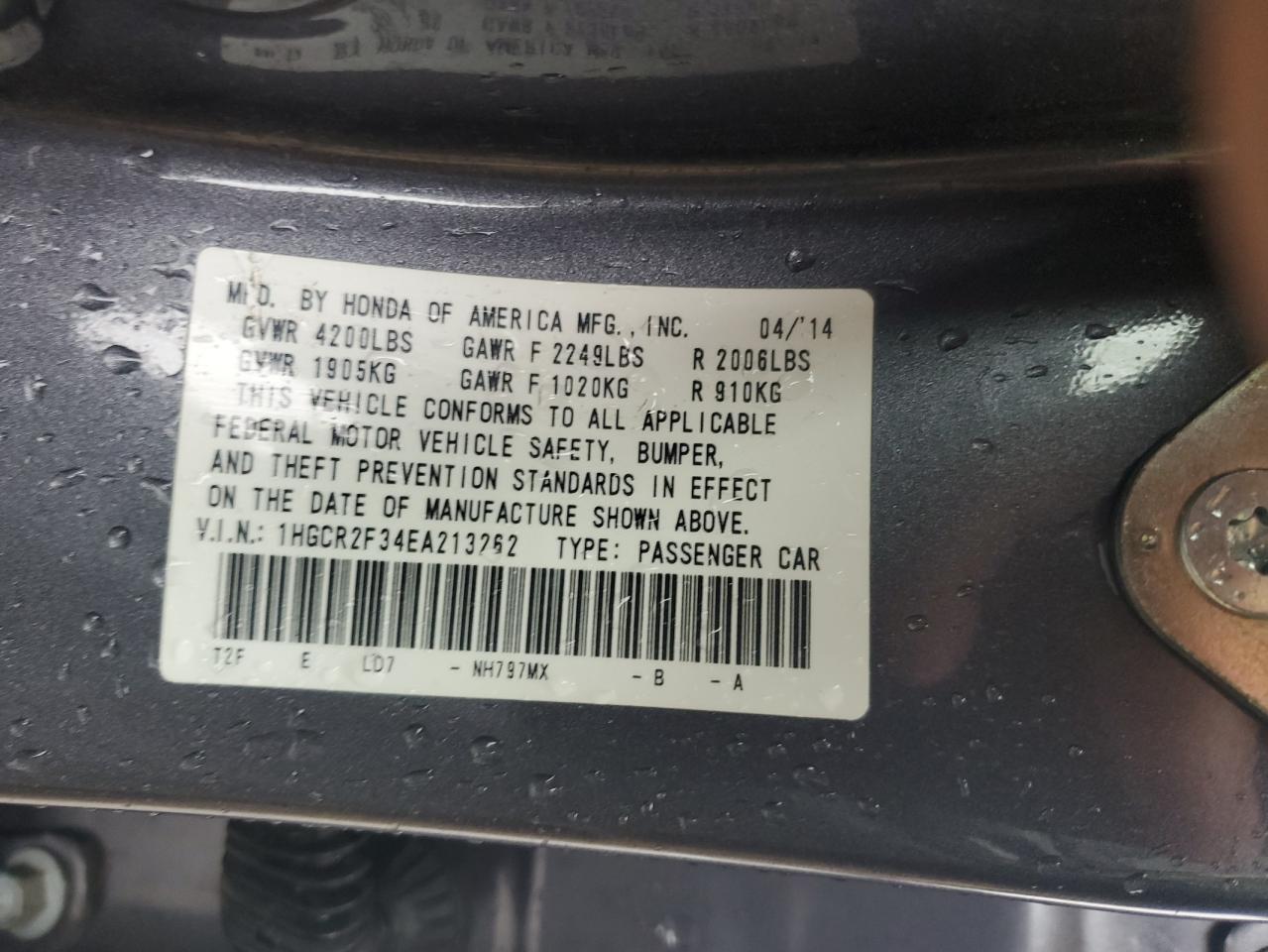 2014 Honda Accord Lx VIN: 1HGCR2F34EA213262 Lot: 82431345