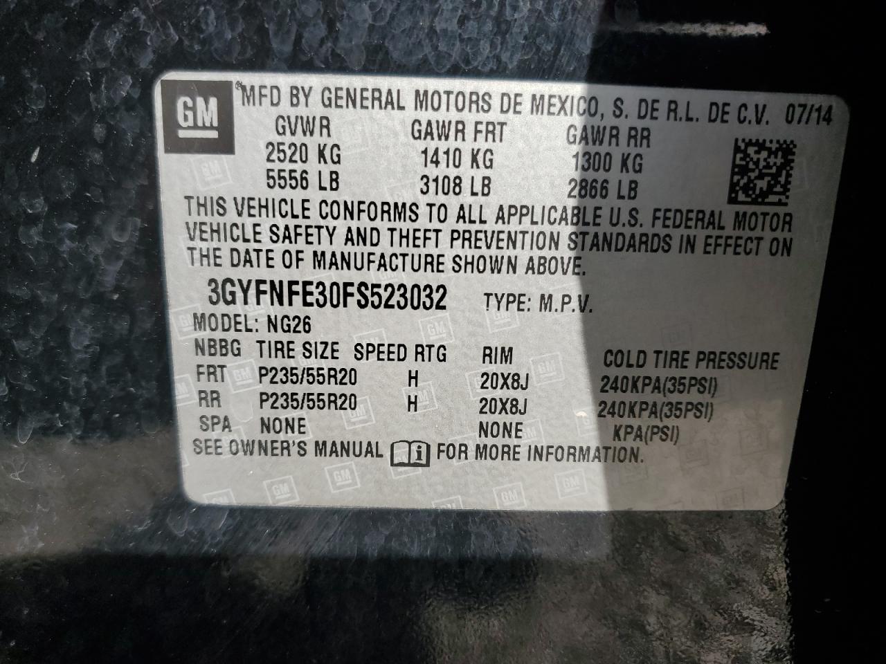 2015 Cadillac Srx Performance Collection VIN: 3GYFNFE30FS523032 Lot: 90573795