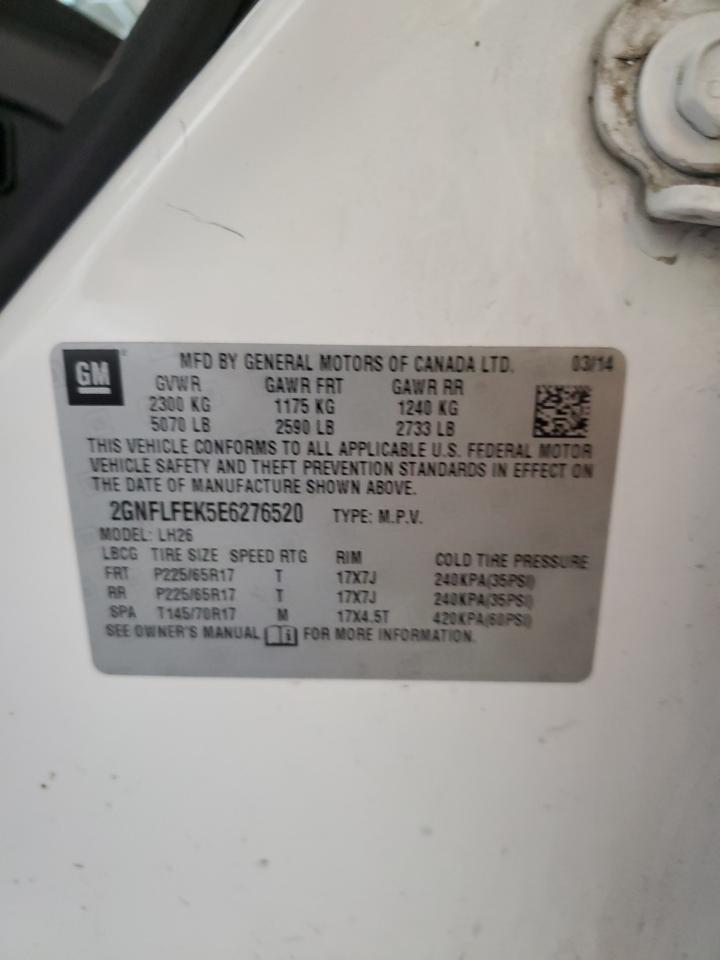 2014 Chevrolet Equinox Lt VIN: 2GNFLFEK5E6276520 Lot: 82200665