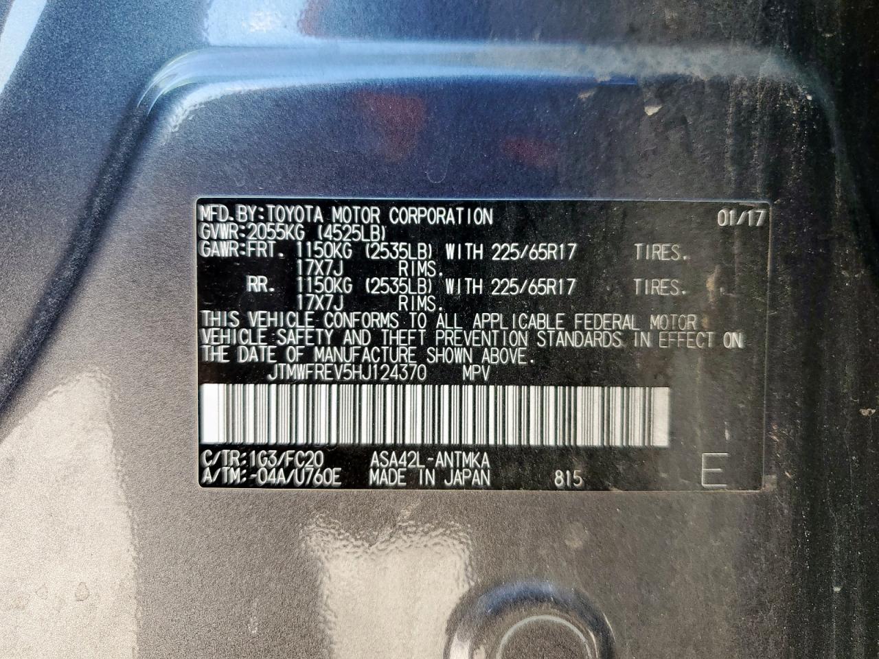 2017 Toyota Rav4 Xle VIN: JTMWFREV5HJ124370 Lot: 86214675