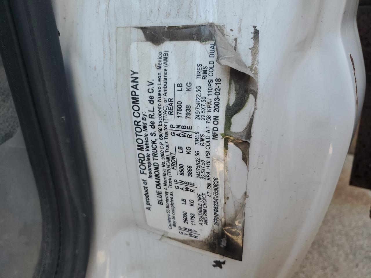 2004 Ford F650 Super Duty VIN: 3FRNF65234V590826 Lot: 86227475