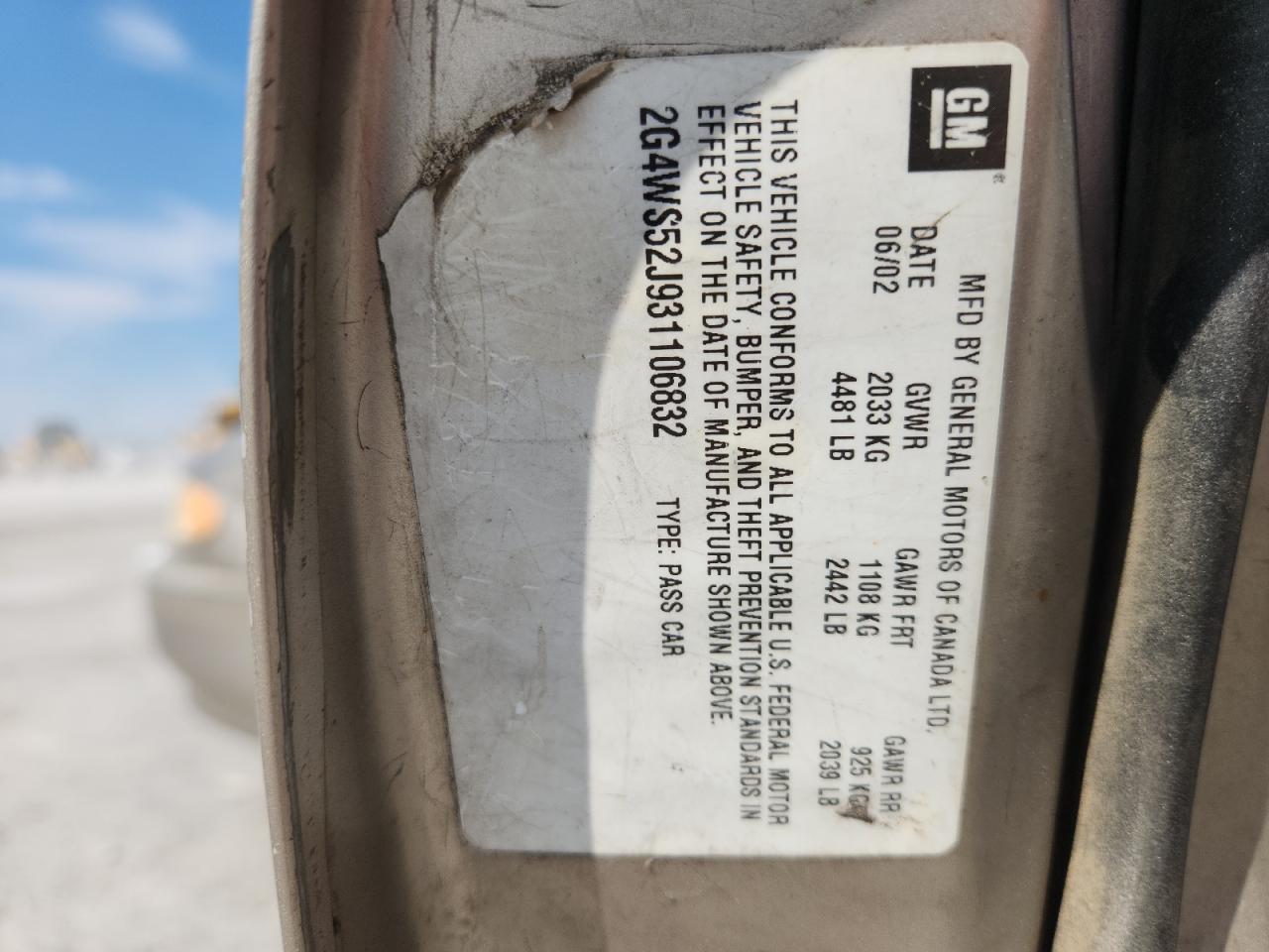 2003 Buick Century Custom VIN: 2G4WS52J931106832 Lot: 94891705