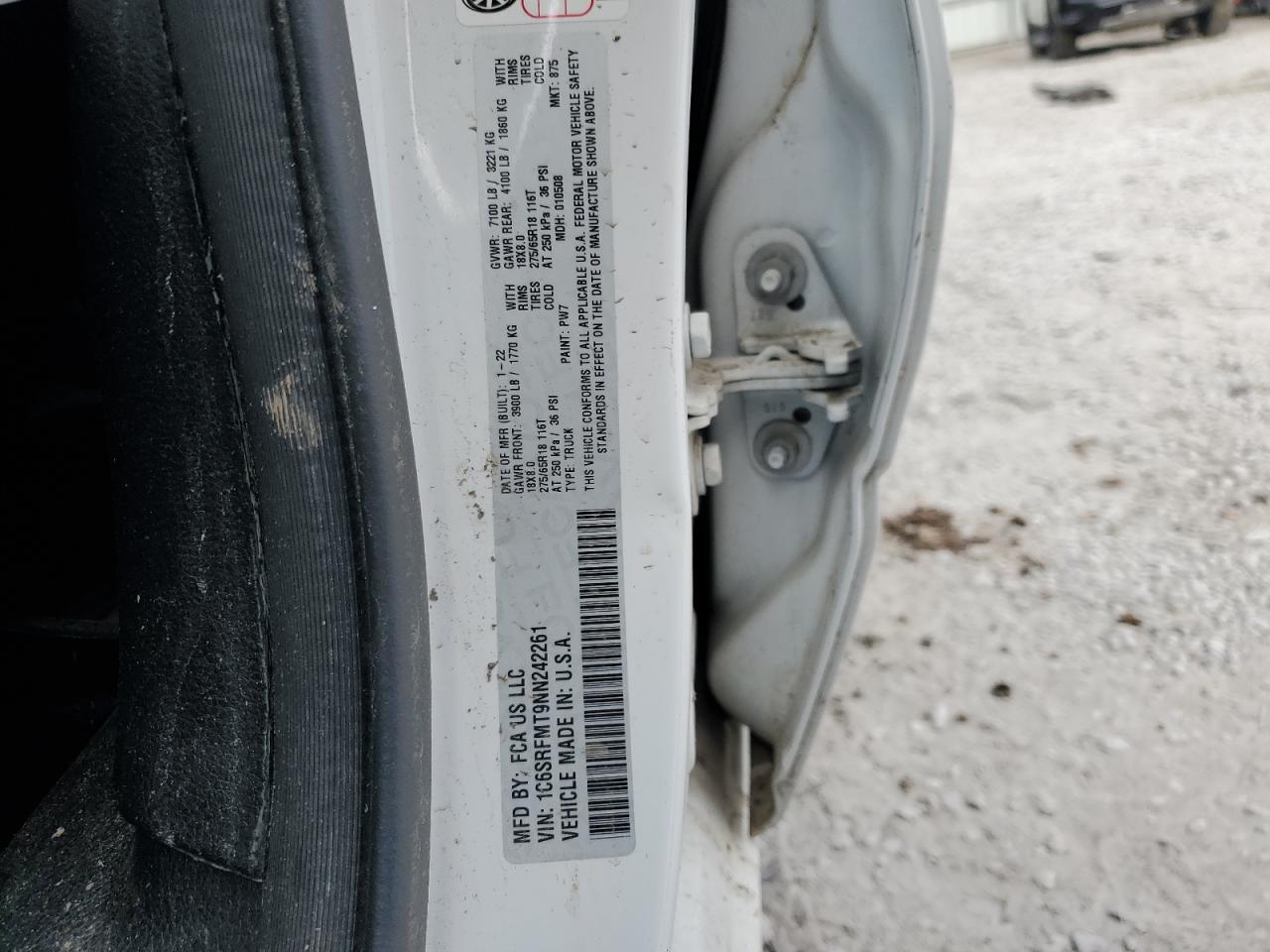 2022 Ram 1500 Big Horn/Lone Star VIN: 1C6SRFMT9NN242261 Lot: 85206195