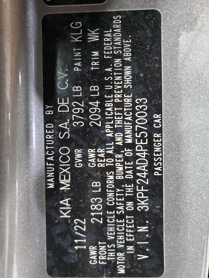 2023 Kia Forte Lx VIN: 3KPF24AD4PE570033 Lot: 89840295