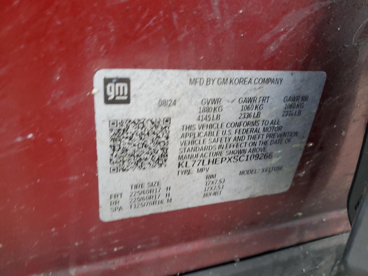 2025 Chevrolet Trax 1Lt VIN: KL77LHEPXSC109266 Lot: 82778895