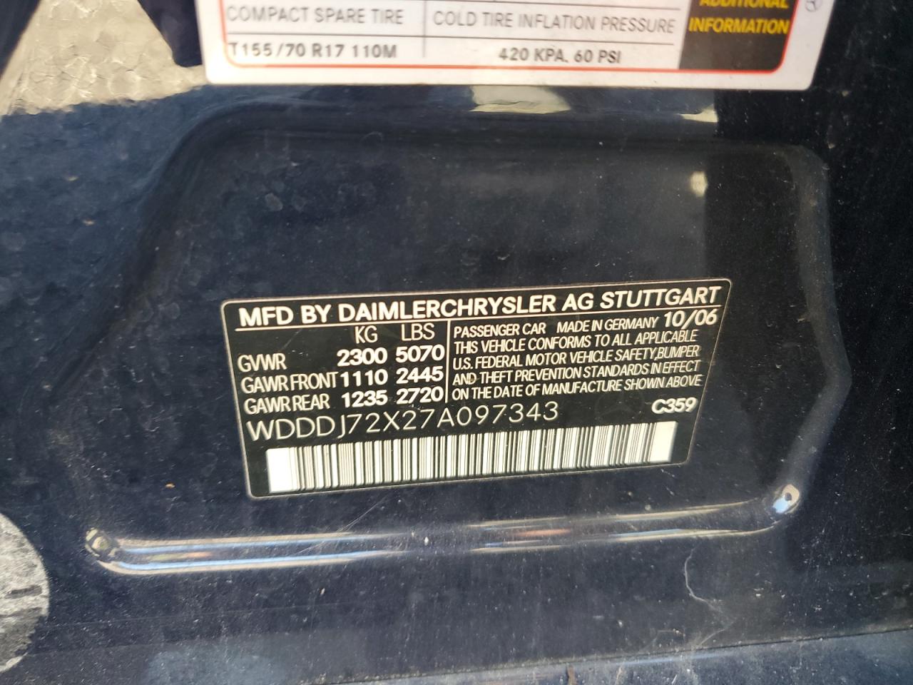 2007 Mercedes-Benz Cls 550 VIN: WDDDJ72X27A097343 Lot: 84608485